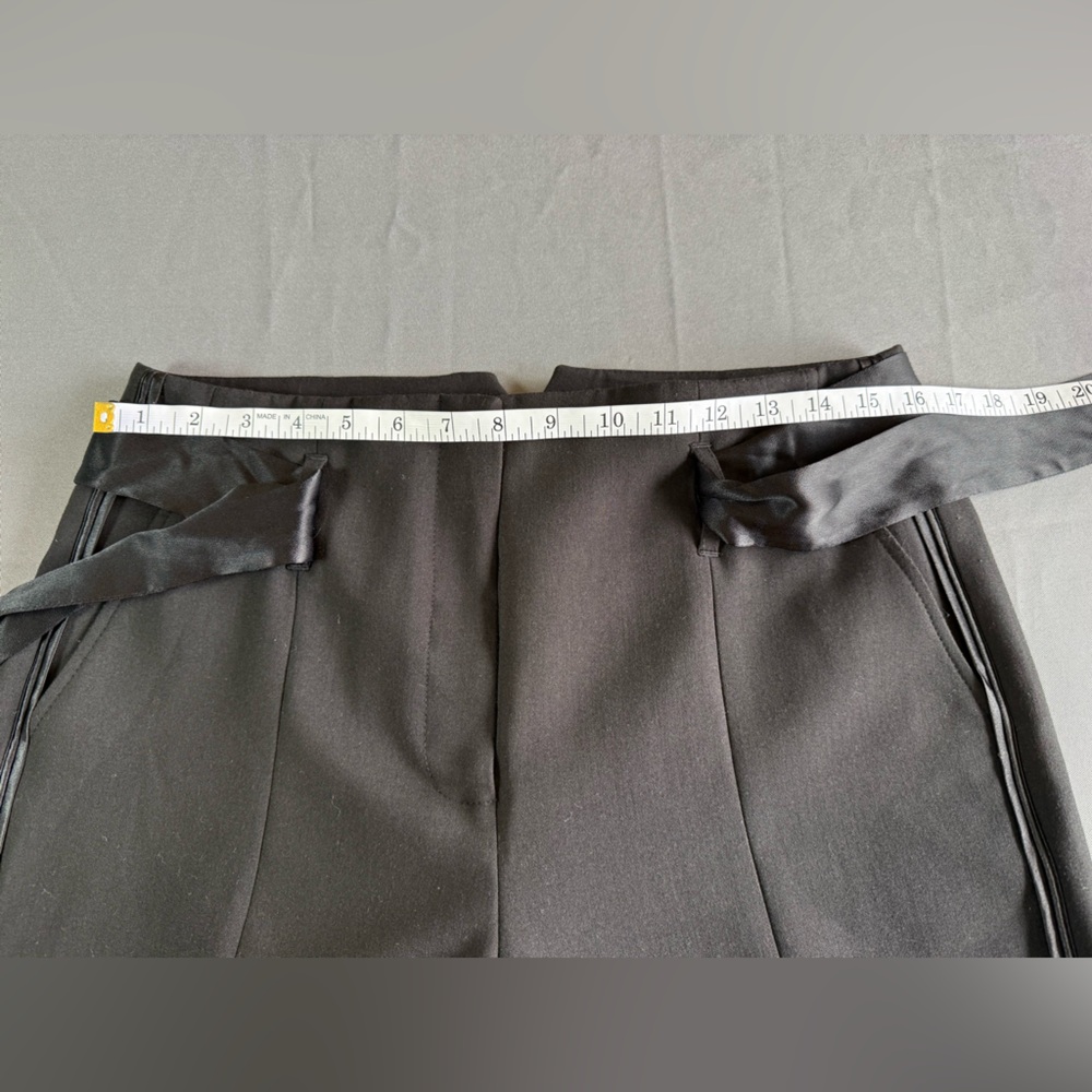ME+EM Black Tie Waist Cropped Dress Pants Size 12 Satin Stripe Slim Career Chic - Picture 3 of 12